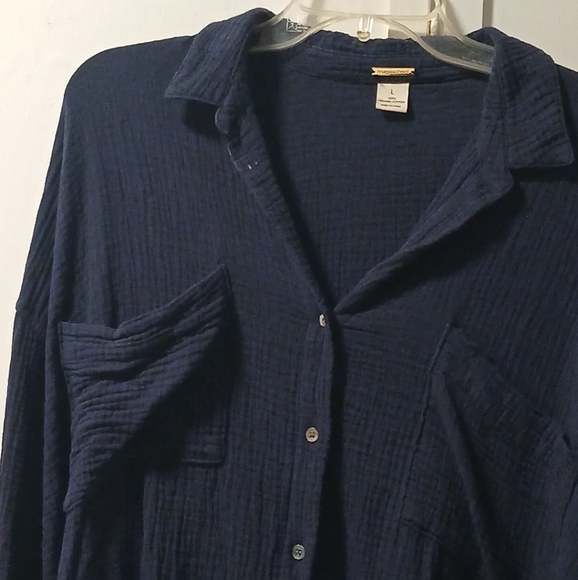 Magaschoni Shirt Womens Gauze Button Down Roll Up Sleeves Size L - Picture 7 of 9